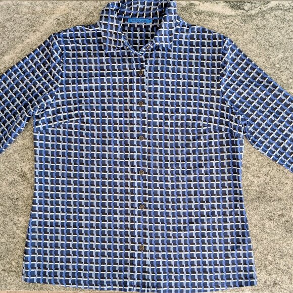 J. McLaughlin Navy Blue and Black Button Down Top - Picture 2 of 8